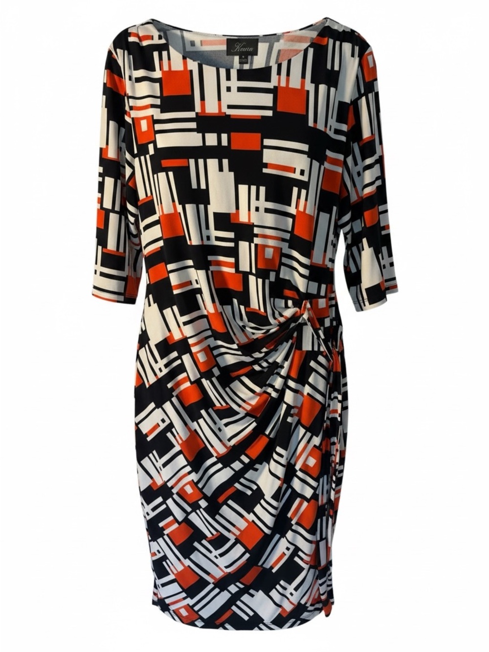 Kiara Black, White & Orange Geometric Midi Dress